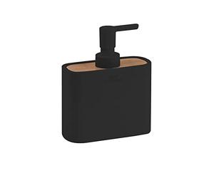 Gedy Melbourne Dispenser Sapone Bagno in Resina Nero Opaco e Cover Bambù, Contenitore da 300ml, Dosatore Sapone Bagno con Pompetta Erogatore in Plastica, Accessorio Bagno Misure L12,8xP5,6xH15,7cm