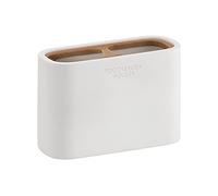 Gedy Melbourne Portaspazzolini da Bagno, Misure e Peso: 8,5X12,8X5,6 CM & 0,364 kg, Porta dentifricio e spazzolino in resine e bambù, Finitura Bianco e bambù, Design R&S, 2 Anni di Garanzia