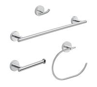 Gedy Osaka Set 4 pezzi in Acciaio Inox e Cromall composto da Appendiabiti Doppio, Portarotolo Carta Igienica, Porta Asciugamani ad Anello, Porta Asciugamani Bagno Lunghezza 45cm, Finitura Cromata
