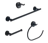 Gedy Osaka Set 4 pezzi in Acciaio Inox e Cromall composto da Appendiabiti Doppio, Portarotolo Carta Igienica, Porta Asciugamani ad Anello, Porta Asciugamani Bagno Lunghezza 45cm, Finitura Nera opaca