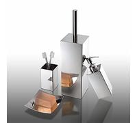 Gedy Perth Set Accessori Bagno da Appoggio 4 Pezzi Realizzato in Acciaio | Set d' Appoggio 4 Pezzi Realizzato in Acciaio Inox Composto da Dispenser Sapone, Porta Spazzolini, Porta Sapone e Scopino Wc