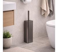Gedy Porta Scopino in Acciaio Inox Gun Metal e Ciuffo in Setole Linea Tonga