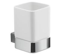 GEDY | Porta Spazzolino Spluga, Bicchiere Porta Spazzolino in Acciaio Inox, Alluminio, Cromall e Ceramica, Fissaggio con Viti Incluse, 7,2x10x10,6cm
