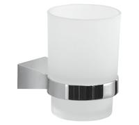 GEDY | Porta Spazzolino Tonale, Bicchiere Porta Spazzolino in Acciaio Inox, Cromall e Vetro Satinato, Fissaggio con Viti Incluse, Cromato, 9,5x6,7x9,5cm