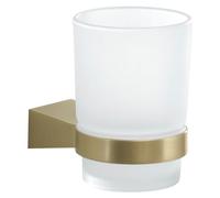 GEDY | Porta Spazzolino Tonale, Bicchiere Porta Spazzolino in Acciaio Inox, Cromall e Vetro Satinato, Fissaggio con Viti Incluse, Oro Matt, 9,5x6,7x9,5cm
