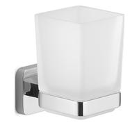 GEDY | Porta Spazzolino Tonga, Bicchiere Porta Spazzolino in Acciaio Inox, Cromall e Vetro Satinato, Fissaggio con Viti Incluse o Biadesivo, Cromato, 6,4x9,7x10,5cm