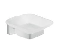 GEDY | Portasapone Tonga, Porta Saponetta in Acciaio Inox, Cromall e Vetro Satinato, Fissaggio con Viti Incluse o Biadesivo, Bianco Matt, 10,5x11,6x5cm