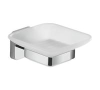 GEDY | Portasapone Tonga, Porta Saponetta in Acciaio Inox, Cromall e Vetro Satinato, Fissaggio con Viti Incluse o Biadesivo, Cromato, 10,5x11,6x5cm