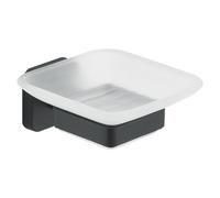 GEDY | Portasapone Tonga, Porta Saponetta in Acciaio Inox, Cromall e Vetro Satinato, Fissaggio con Viti Incluse o Biadesivo, Nero Matt, 10,5x11,6x5cm