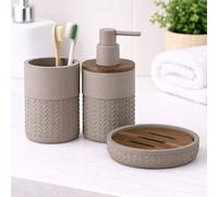 Gedy Set 3 Accessori per Bagno in Bambù e Resina Grigio Linea Thea