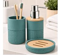 Gedy Set 3 Accessori per Bagno in Bambù e Resina Verde Linea Thea