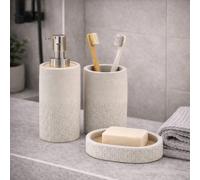 Gedy Set 3 Accessori per il Bagno in Cemento Grigio e Bambù Linea Afrodite