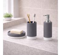 Gedy Set 3 Accessori per il Bagno in Ceramica Grigio Linea New Mizar