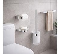 Gedy Set 4 Accessori a Muro da Bagno in Vetro Satinato e Ottone Cromato Linea Pirenei