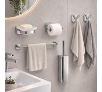 Gedy Set 5 Accessori a Muro in Vetro Satinato e Acciaio Inox Cromato Linea Tonga