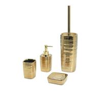GEDY | Set Bagno 4 Pezzi Kelly Color Oro, Dosasapone 240 ml, Scopino con Ciuffo in Setole, Portaspazzolino, Portasapone, Accessori Bagno Realizzati in Ceramica