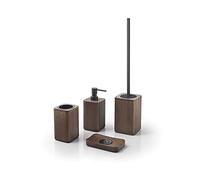 GEDY | Set Dafne 4 Pezzi, 1 Porta Sapone, 1 Scopino WC, 1 Dispenser Sapone e 1 Porta Spazzolini, Serie Realizzata in Bambù, Colore Noce