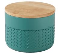 Gedy Thea Organizer Bagno con Coperchio in Resina verde e Bambù chiaro | Contenitore Bagno con Coperchio Porta Cotton Fioc e Dischetti Struccanti, Corpo verde e zigrinato e Coperchio in Bambù chiaro