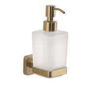 Gedy Tonga, Dispenser Sapone da Muro 220ml in Cromall Finitura Oro Opaco | Dispenser Sapone Bagno a Muro, Contenitore in Vetro Satinato, Fissaggio Viti o Biadesivo, Pompetta Erogatore in Acciaio Inox