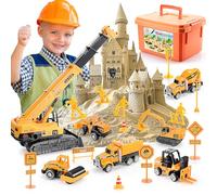 Geebiiny Sabbia Cinetica Bambini, Giochi Bambini 3-10 Anni Trattore Escavatore Betoniera Gru Giocattolo per Bambini Regalo Bambini 3 4 5 6 7 8 Anni Sabbia Magica Sabbiera per Bambini