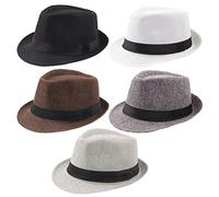 Geebuzz Fedora - Cappello classico estivo da spiaggia a tesa corta, per uomo e donna, confezione da 5, Confezione da 5: nero+bianco+caffè+grigio scuro+grigio chiaro, L