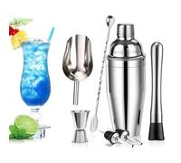 Geebymol Set di shaker per cocktail, kit mixology da 7 pezzi con shaker in acciaio inox, misurino, versatori, colino, pestello, cucchiaio da bar e paletta per ghiaccio