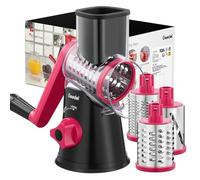 Geedel Grattugia per Formaggio Rotante, Affettatrice per Verdure con 3 Lame a Tamburo, Grattugia Rotante Facile da Pulire, Grattugia per Cucina 12 Volte più Veloce per Frutta e Verdura (Rosa Nero)
