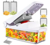 Geedel Mandolina per Verdure Professionale, Taglia Verdure Manuale 4 in 1 con Contenitore, Affetta Verdure per Insalata Cipolla Patata Carota.(Bianco)