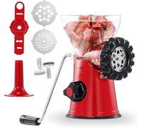 Geedel Tritacarne Manuale, 4 in 1 Macina Carne in Acciaio Inox, Macchina Tritacarne con Accessorio per Pasticceria, Adatto per Carne Trita, Salsiccia e Pasta Sfoglia, Taglio Rapido, Rosso