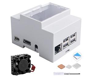 GeeekPi Alloggiamento per Raspberry Pi 3 Model B+, alloggiamento DIN Rail ABS con ventola e dissipatore di calore per Raspberry Pi 3B / 3B+, scatola modulare per pannelli elettrici