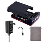 GeeekPi Argon NEO 5 BRED - Alloggiamento per Raspberry Pi 5 con alimentatore di rete PD 27 W 5,1 V 5 A USB C, Raspberry Pi 5 in alluminio con ventola integrata, Argon NEO 5 Black Red Case
