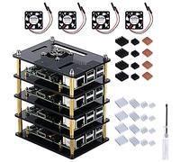 GeeekPi Custodia Cluster con ventola di raffreddamento e dissipatori di calore per Raspberry Pi 4, custodia impilabile in acrilico a 4 strati per Raspberry Pi 3B+/3/2 Modello B