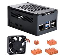 GeeekPi Custodia in alluminio per Raspberry Pi 5 con raffreddamento passivo, ventola silenziosa 40 mm 4Pin, Dissipatori di rame per Pi 5 4GB/8 GB