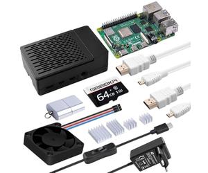 GeeekPi Raspberry Pi 4 4GB Complete Starter Kit with 64GB SD Card,Raspberry Pi 4 Case with PWM Fan,Raspberry Pi 5V 3.6A Power Supply with ON/Off Switch,2pcs HDMI Cables for Raspberry Pi 4B (4GB RAM)