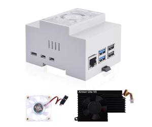 GeeekPi Raspberry Pi 5, alloggiamento DIN Rail ABS con Armor Lite V5 Active Cooler Cooling Fan per Raspberry Pi 5, scatola modulare per pannelli elettrici