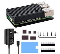 GeeekPi Raspberry Pi 5 Alluminio Gehäuse mit USB-C Netzteil 27 W, Pi 5 Armor Gehäuse mit Passive Kühlung,Pi 5 USB-C Netzteil für Raspberry Pi 5