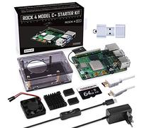 GeeekPi Rock 4C+ Starter Kit - 4GB 64-bit RAM and eMMC Socket, Rock 4C+ Case with 4010 Fan, Rock 4C+ 18W 5V 3.6A Power Supply with ON/Off Switch, HDMI Cables, 64GB Card for Rock 4C+