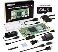 GeeekPi Starter Kit per Raspberry Pi Zero 2 W con RPi Zero 2 W Case, 64 GB SD Card Preloaded OS, QC3.0 Power Supply, 20 Pin Header, Micro USB to OTG, HDMI Cable, Heatsink, ON/Off Switch Cable