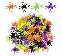 GEEHUA 120 Ragni Finti di Party, Mini Ragni in plastica realistici, 4 Colori, Piccoli Ragni terrore, Divertenti scherzi, casa infestata, Decorazione per Feste di Carnevale (3,3 x 3 cm)