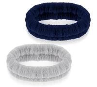 GEEHUA 2 pcs fasce per capelli cosmetiche per trucco e lavaggio, fasce elastiche per capelli spa, fascia per capelli assorbente struccante per ragazze donne yoga sport docce esercizi (blu+grigio)