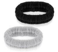 GEEHUA 2 pcs fasce per capelli cosmetiche per trucco e lavaggio, fasce elastiche per capelli spa, fascia per capelli assorbente struccante per ragazze donne yoga sport docce esercizi (nero+grigio)