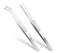 GEEHUA 2 pinzette curve, pinzette dritte in acciaio inox con punta piatta e pinzette curve, pinzette angolate per elettronica, lavori di laboratorio, animali acquatici (20 cm)