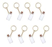 GEEHUA Mini bottiglie di vetro, 8 pezzi, 3 ml, piccole bottiglie di vetro con tappo in sughero e portachiavi, barattoli trasparenti per incantesimi, piccoli barattoli con coperchio, bottiglie di vetro