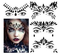 GEEHUA Pietre nere per il viso di Halloween, 4 set di strass glitter per il viso da incollare, accessori temporanei autoadesivi per il viso occhi fronte per rave festival ciao