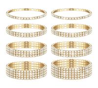 GEEHUA Set di 8 bracciali con strass, impilabili, con strass, in argento scintillante, per donne e spose, 16cm/6.29in, Metallo, Strass