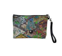 Geek Pixel Art Retro Gaming Videogiochi Vintage Illustrazione Fantasy Dragon - Astuccio per trucco in tela effetto lino, astuccio da toilette - Portamonete, Pixel City, 23.5 x 15 cm, Astuccio per il