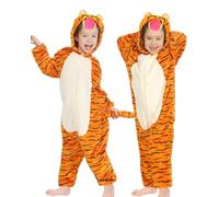 GEEKEO Tigre Pigiama Intero per Bambina & Ragazza, Pigiameria Onesie Bambini Cosplay Cartone Animato Animale con Cappuccio Tutine Intero Pigiama per Natale Halloween Festa Carnevale