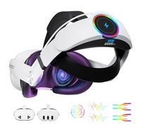 GEEKERA Headstrap Compatibile con Meta-Quest 3/Q3S, Fascia per la Testa RGB con Batteria da 10000 mAh, Regolabile e Ricaricabile Rapidamente, Accessorio VR, Tempo di Gioco Prolungato di 4 ore