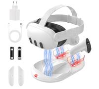 GEEKERA Stazione di Ricarica Compatibile con Meta-Quest 3, Caricatore Magnetico per cuffie e controller, Accessori VR, Stazione di Ricarica Rapida con Adattatore da 18 W/2 Batterie Ricaricabili