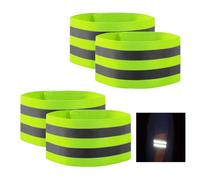 GeekerChip 4 Pezzi Bracciale Riflettente,Fascia Catarifrangente Running,Alta visibilità Fasce Riflettenti,Regolabile,per Ciclismo,Corsa,Adulti e Bambini Caviglia Polso,35x5cm(Verde)